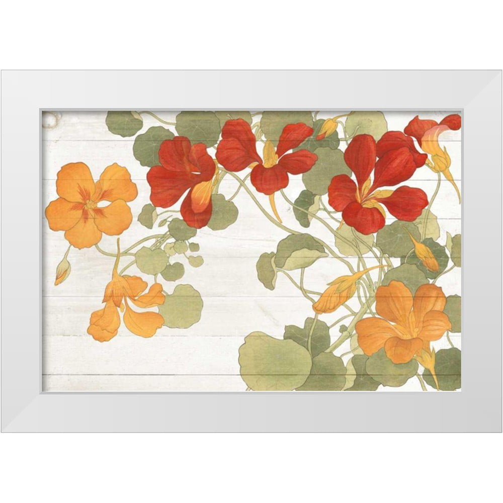 Wild Apple Portfolio 32x23 White Modern Wood Framed Museum Art Print Titled - Summer Nasturtiums Cottage