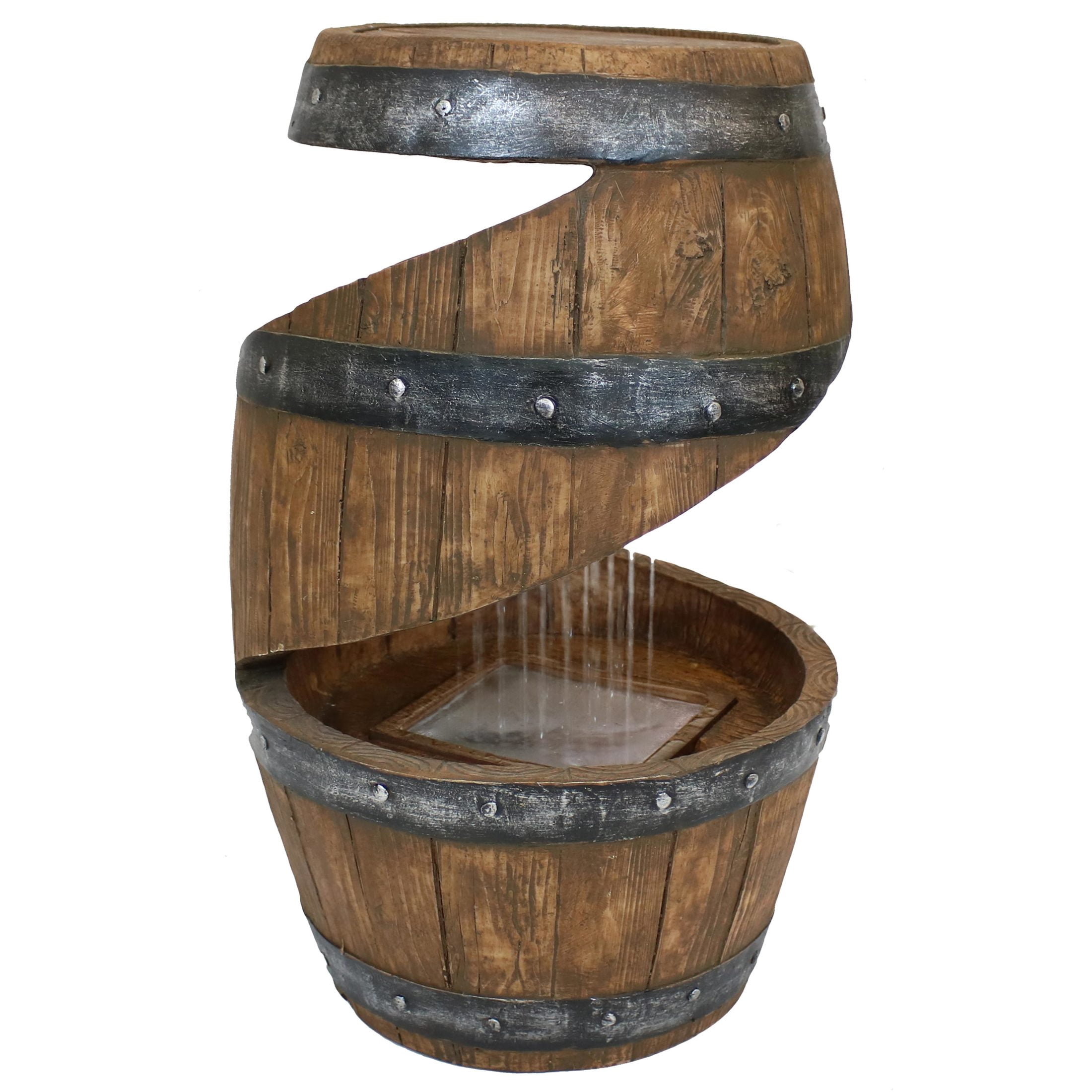 Sunnydaze Spiraling Barrel Resin Outdoor Water Fountain with Light