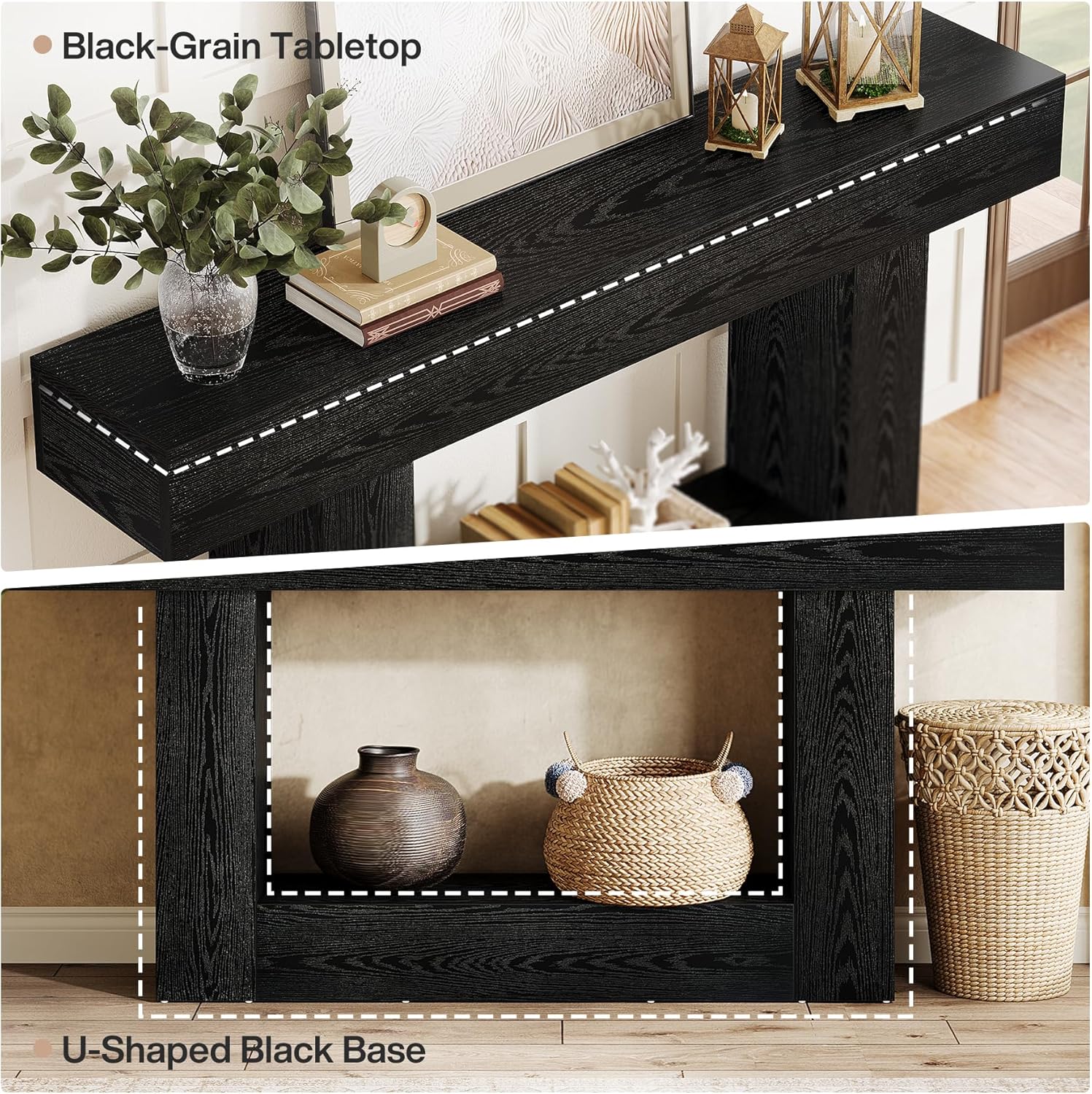 Tribesigns 63" Console Table, Farmhouse 2-Tier Entryway Table with U-Shaped Base