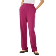Woman Within Women's Plus Size 7-day Knit Straight Leg Pant Color: Raspberry Size: SMALL