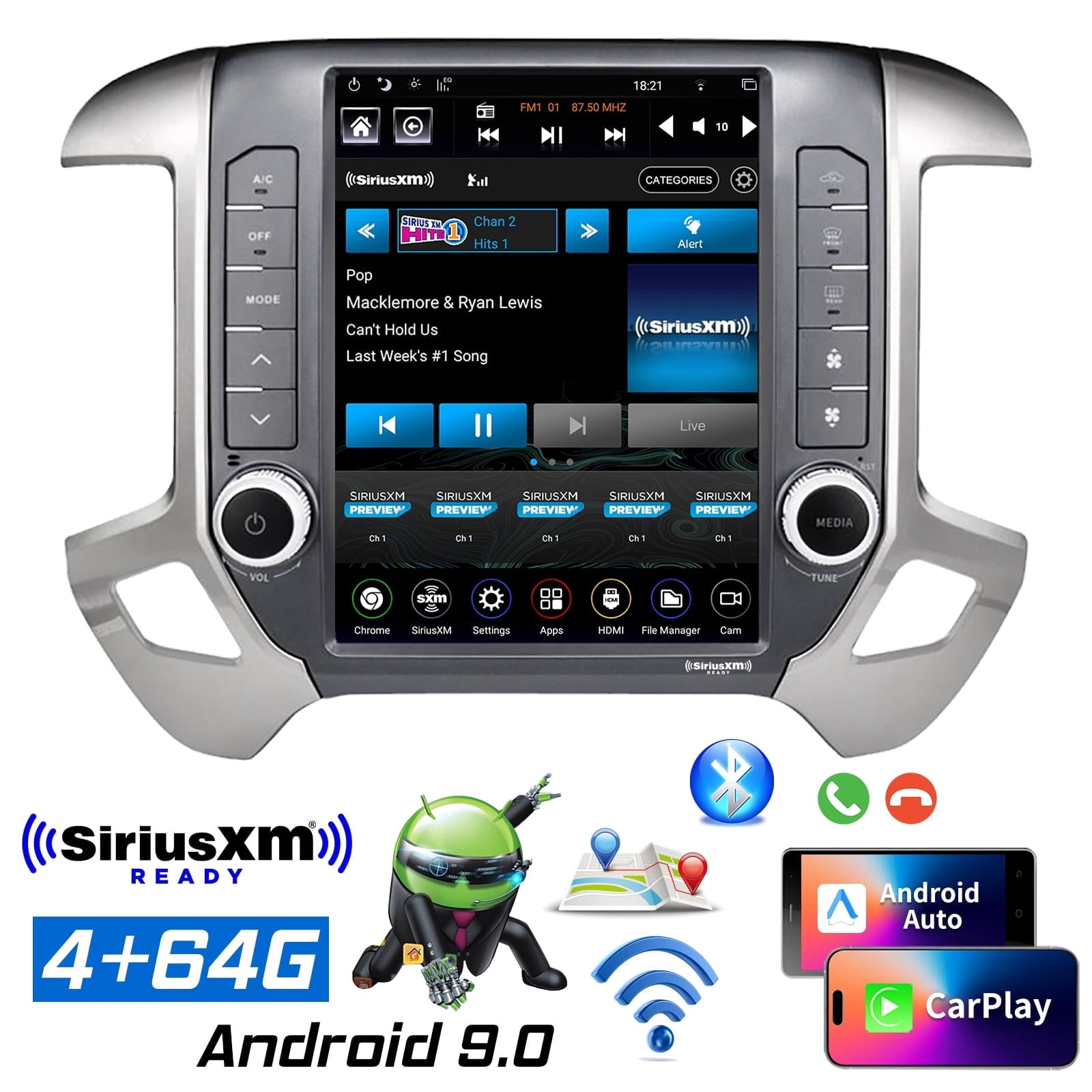 LINKSWELL GEN 5 Android Car Radio For Chevy Silverado & GMC Sierra 2014-2019 - 12.1" Touchscreen With Wireless CarPlay/Android Auto