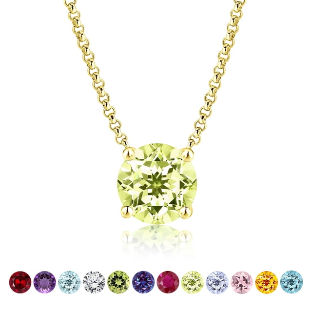 JeenMata Hermoso collar con colgante de solitario de corte redondo de 1 quilate, peridoto, piedra natal de agosto, chapado en oro amarillo de 18 quilates, mujer, adulto