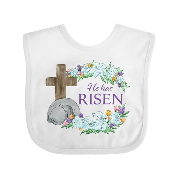 Inktastic Easter He Has Risen with Cross and Flowers Boys or Girls Baby Bib