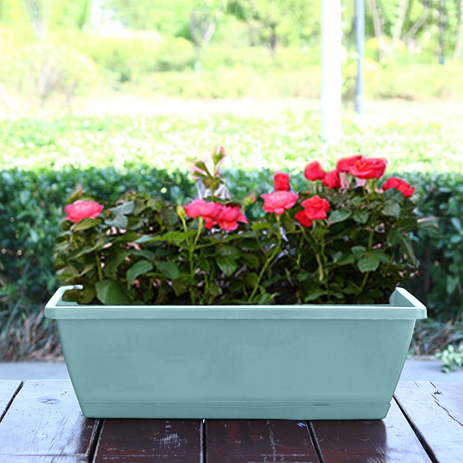 4PCS Window Box Planter with Drainage Holes & Matching Saucers,17 Inch Rectangular Flower Pot for Vegetables Herbs Flower for Indoor Outdoor Garden Decor Patio Balcony Windowsill Deck Railing