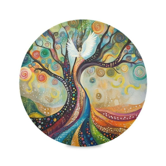 WOBOGO Tree Of Angels Round Placemats Set of 6 Heat Resistant Washable Kitchen Table Decorations 15.4in