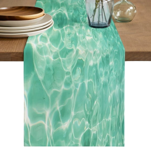 Table Runners 70 Inches Long Dress Scarves, Teal Green Waves Farmhouse Coffee/Dining/Kitchen Table Decor, Holiday Table Runner, Summer Ocean Coastal Nautical Geometric 13x70 Inch