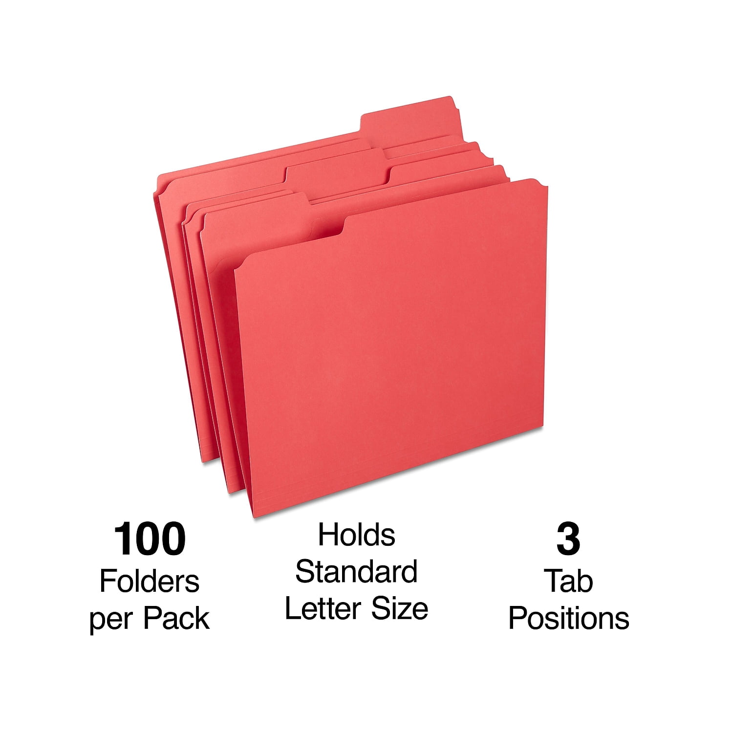 Staples Colored File Folders w/ Reinforced Tabs Letter 3 Tab Red 100/Box TR508978/13846