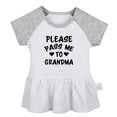 thumbnail image 4 of Pack of 2, Call Grandma She Knows What to Do & Please Pass Me to Grandma Funny Dresses For Baby, Newborn Babies Skirts, Infant Princess Dress, Toddler Frocks (Gray Raglan Dresses, 6-12 Months), 4 of 5
