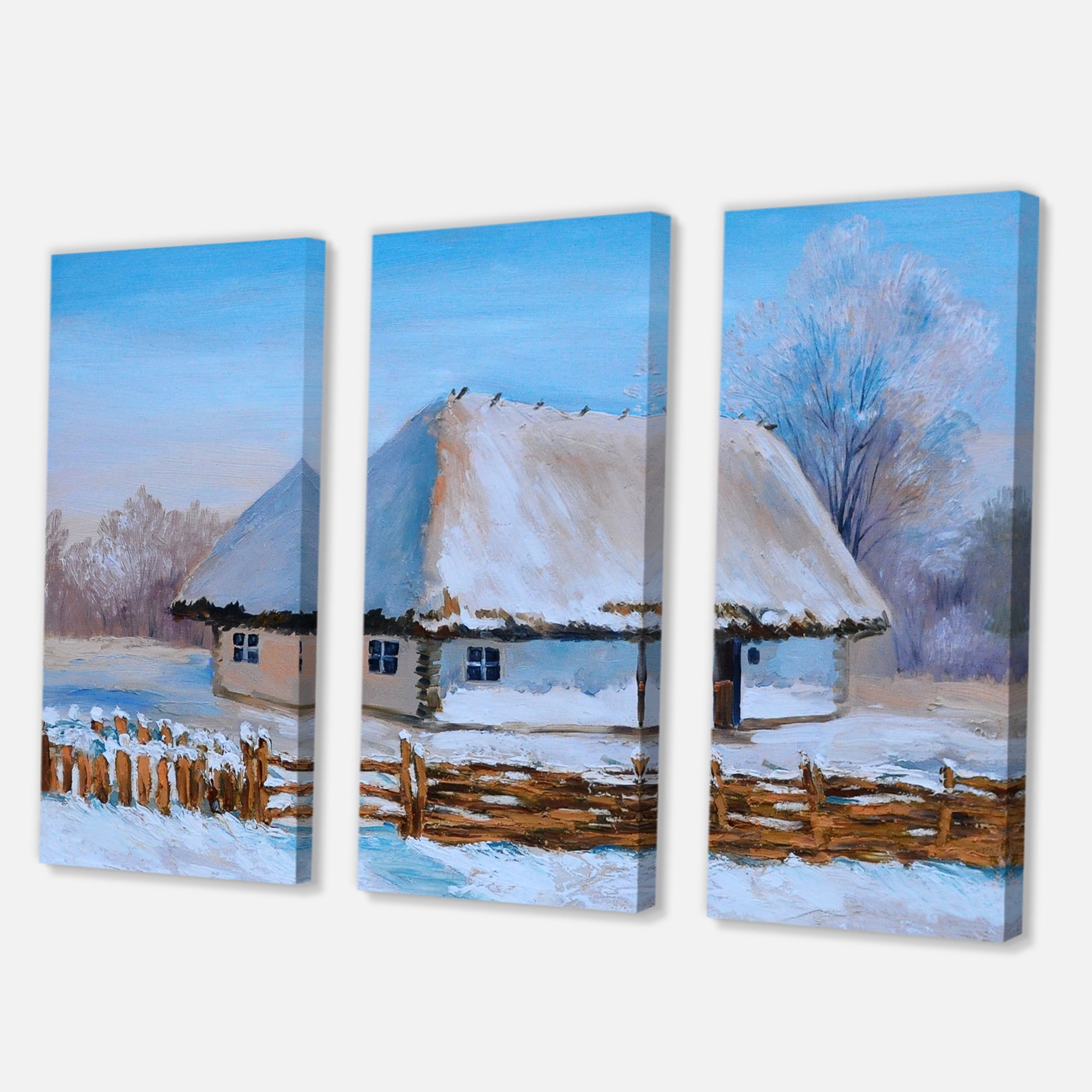 Designart ' Traditional Cottage Covered With Snow In Winter I ' Traditional Canvas Wall Art Print