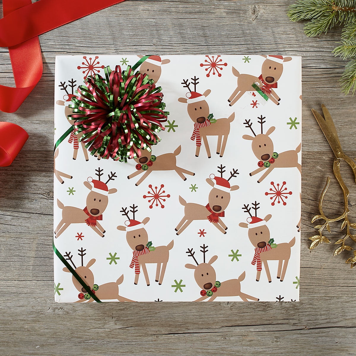 Single Sheet Christmas Gift Wrapping Paper, Thick Xmas Tree & Reindeer  Printed Gift Wrap Paper