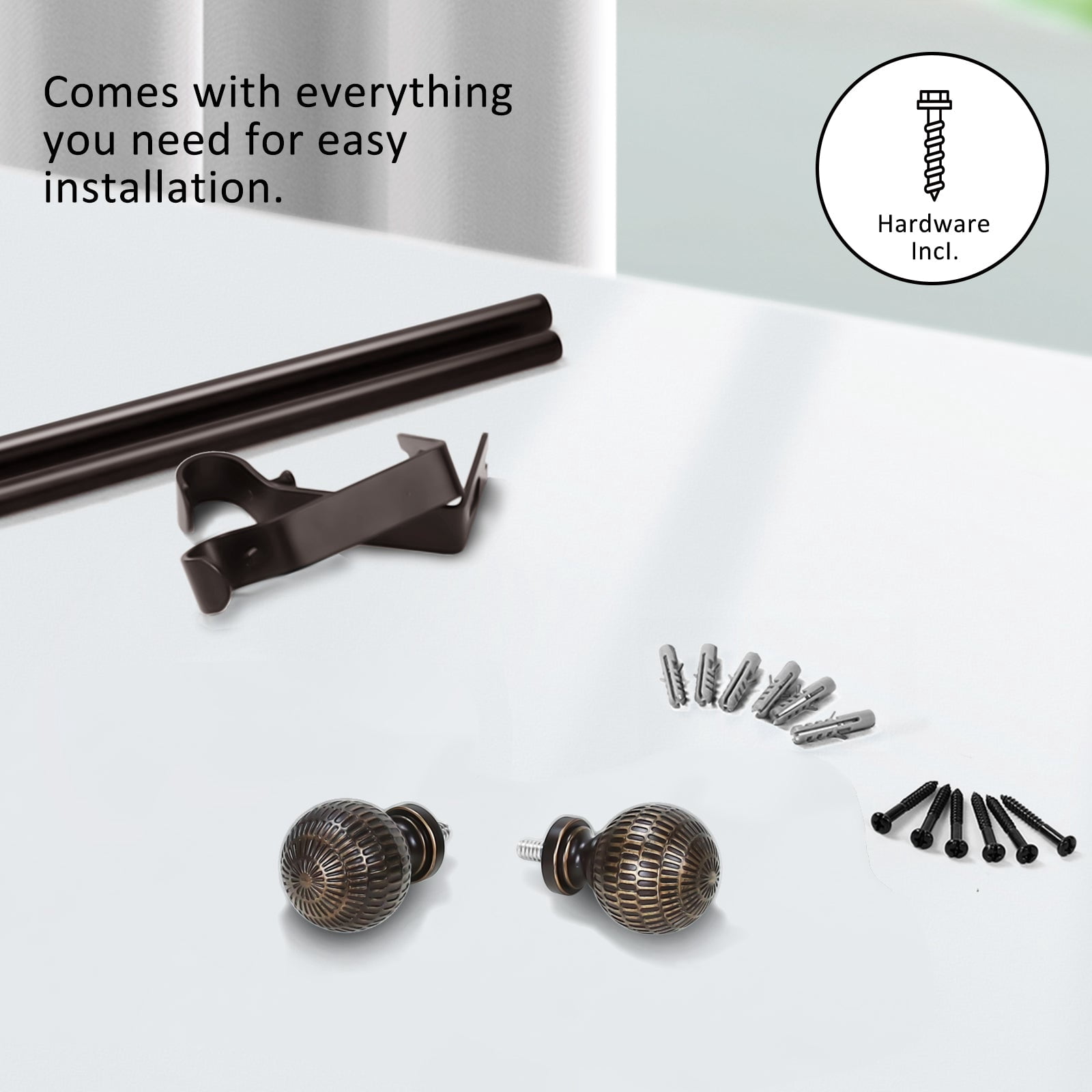 Ridicili 5/8" Single Telescoping Curtain Rod with Reticulated Ball Finials,Bronze Gold, 84"-120"