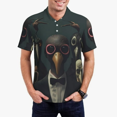 Haiem Stylish Avian Gathering Pattern Mens Polo Shirts Quick Dry Short Sleeve Golf T Shirt Performance Moisture Wicking Casual Workout-4X-Large