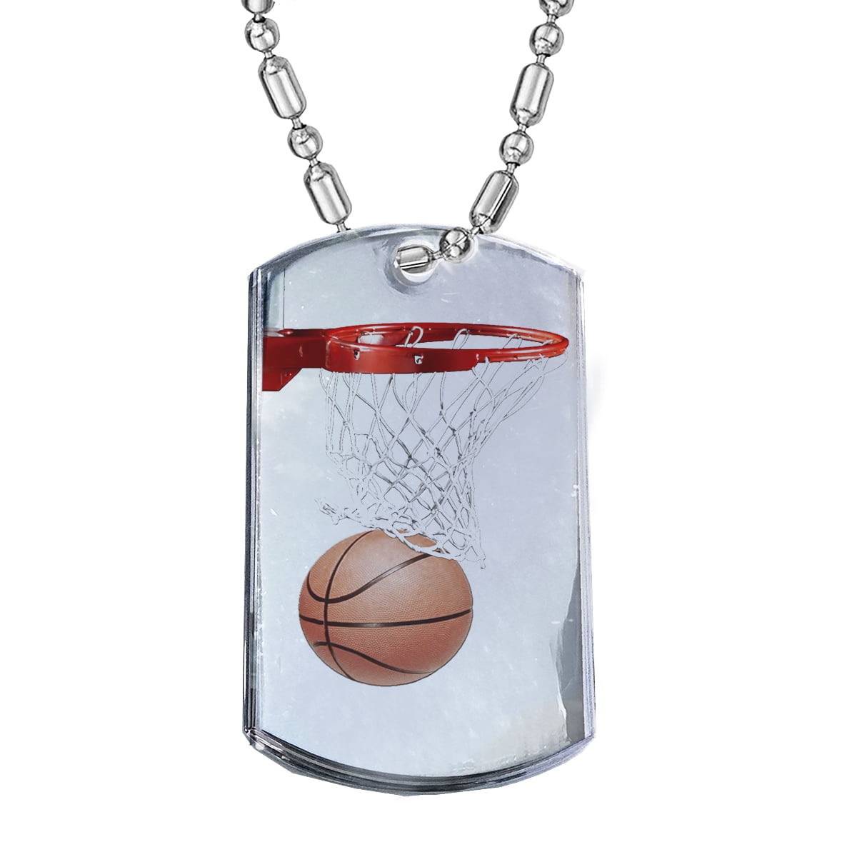 KuzmarK Silver Chrome Pendant Dog Tag Necklace Basketball Hoop