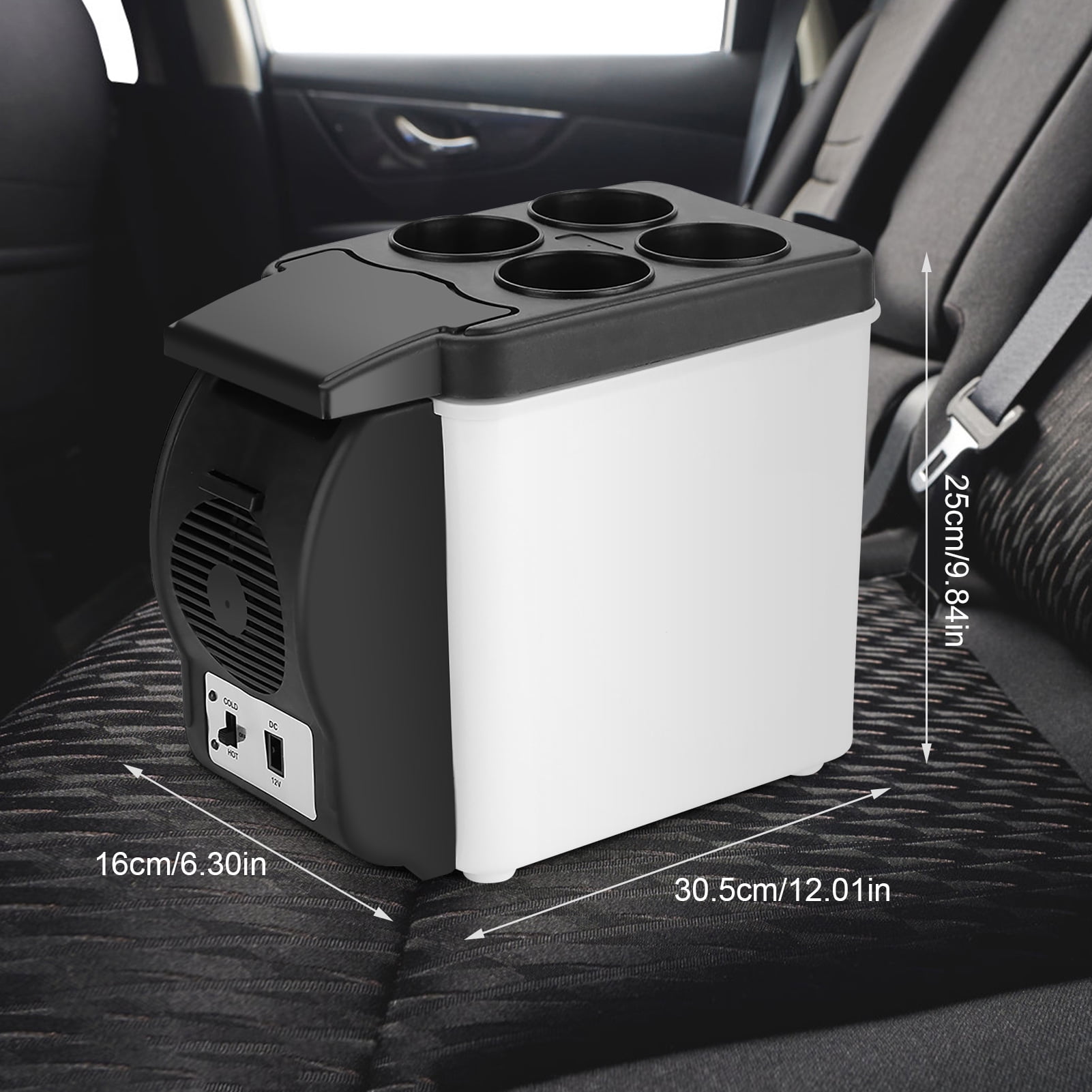 Tebru 6L Portable Car Refrigerator, Black and White, 12.01" x 9.84" x 6.30"