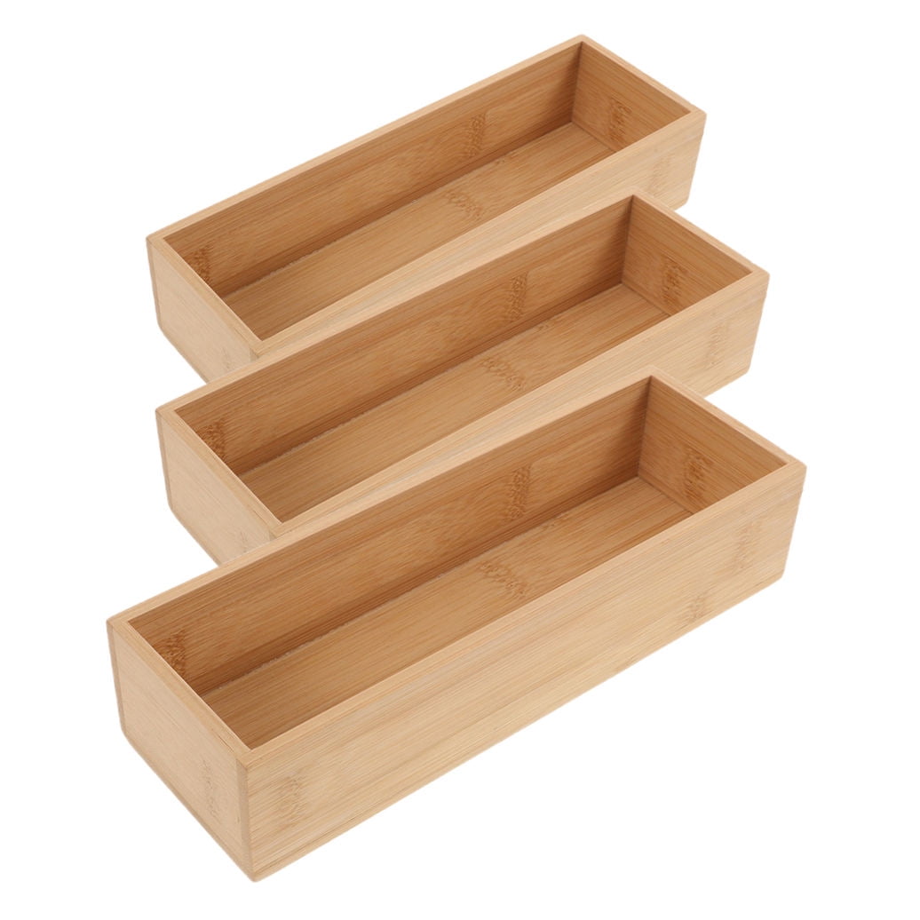 SOPOTUTU 3pcs Silverware Organizer Wooden Bamboo Drawer Organizer Organization for Homeowners Bedroom