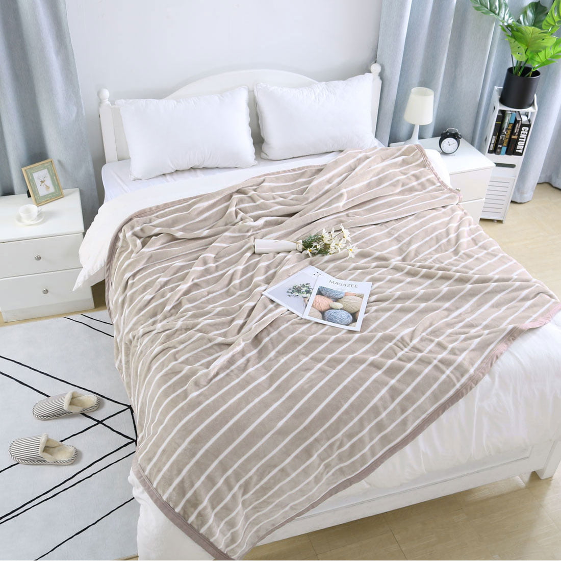 Soft Warm Flannel Fleece Bed Blanket Fuzzy Plush Fleece ...