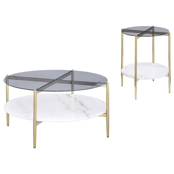 Jonelle 2-piece Round Coffee and End Table Set Smoke and Gold