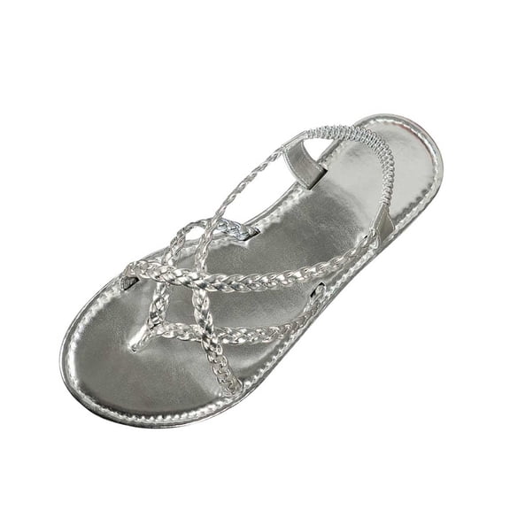 QQAMB Summer Flat Sandals For Women Casual Open Toe Thong Strappy Elastic Ankle Strap Beach Shoes Non Slip Backstrap Elegant Slides Sandals