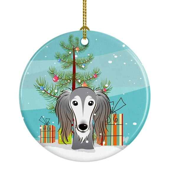 Christmas Tree and Saluki Ceramic Ornament