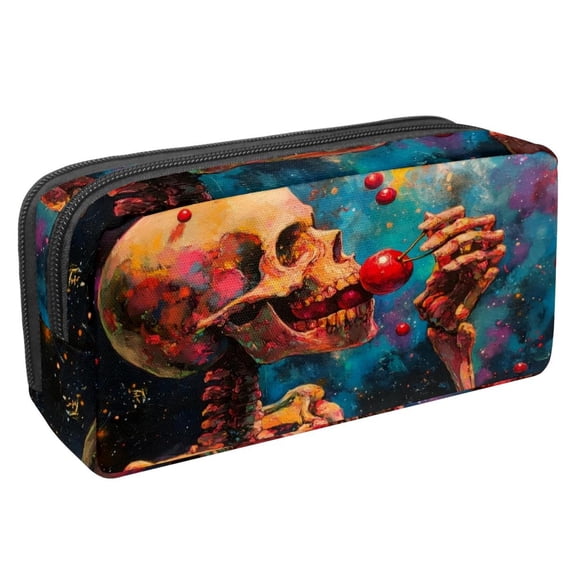 PhooArto Pencil Case, Colorful Galaxy Skeleton Cherries Large Capacity Pencil Pouch Stationery Pen Bag