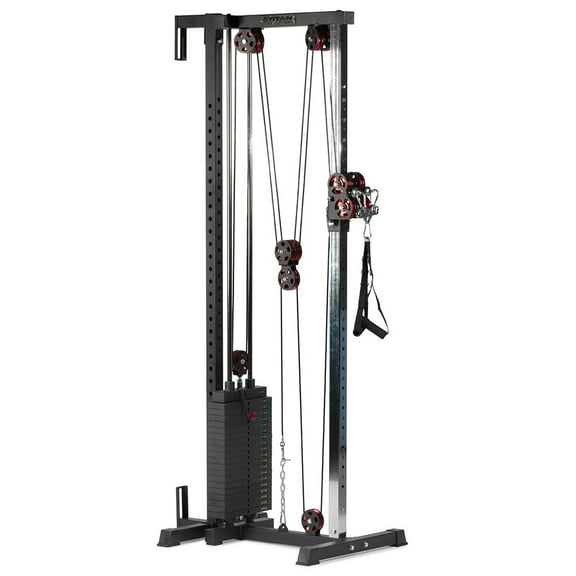 Titan Fitness 82.5" Short Selectorized Wall Mounted Pulley Tower, Pin-Loaded 200 LB Weight Stack