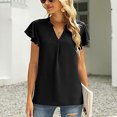 thumbnail image 2 of Blusa de manga casquillo para mujer, camisa con cuello en V de Color puro informal holgada elegante a la moda para ir de compras, 2 of 7