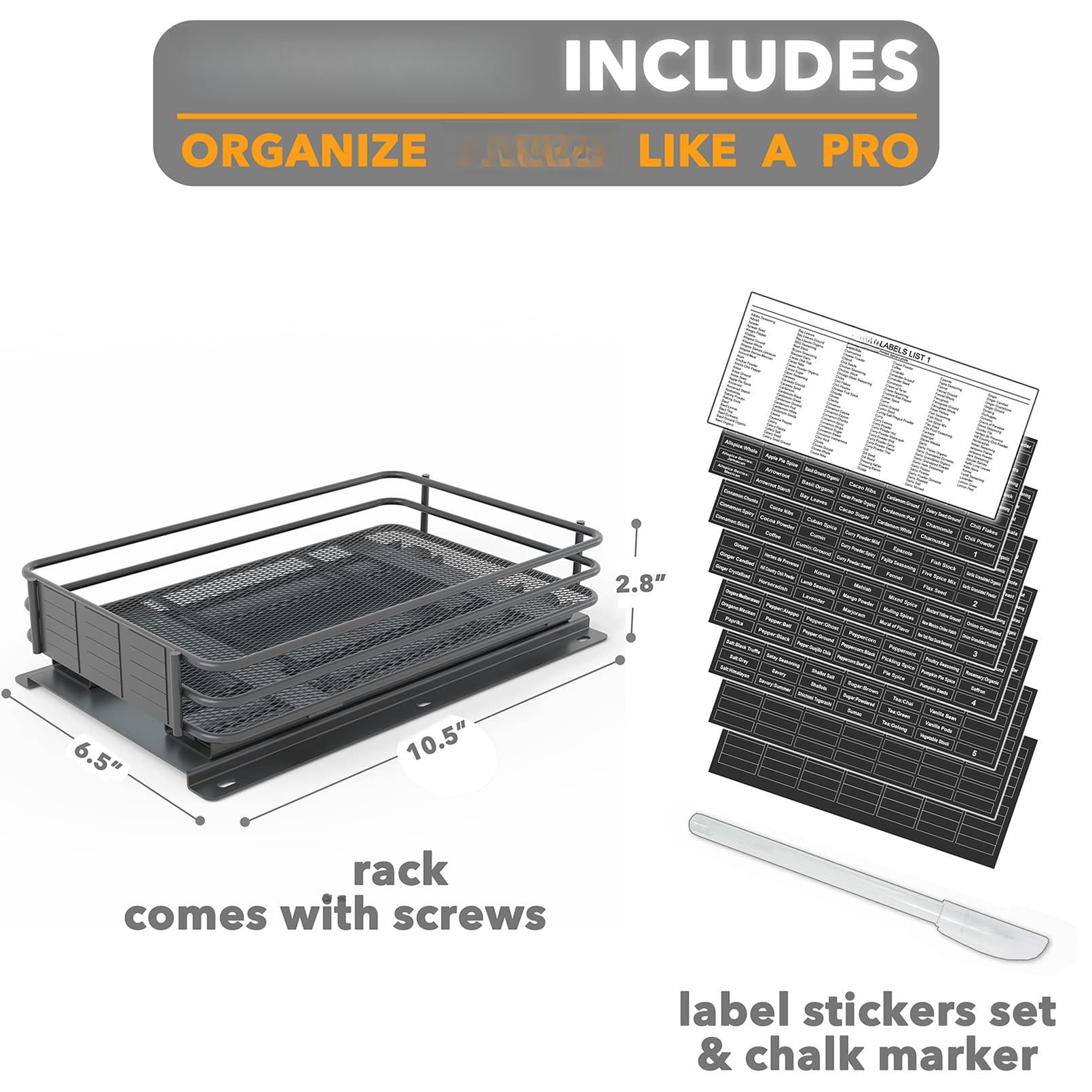 Pull Out Spice Rack Organizer For Cabinet  Heavy Duty Slide Seasoning Kitchen With Labels And Chalk Marker 6.5" W X10.75 D X2.5 H 1 Drawer 1-tier