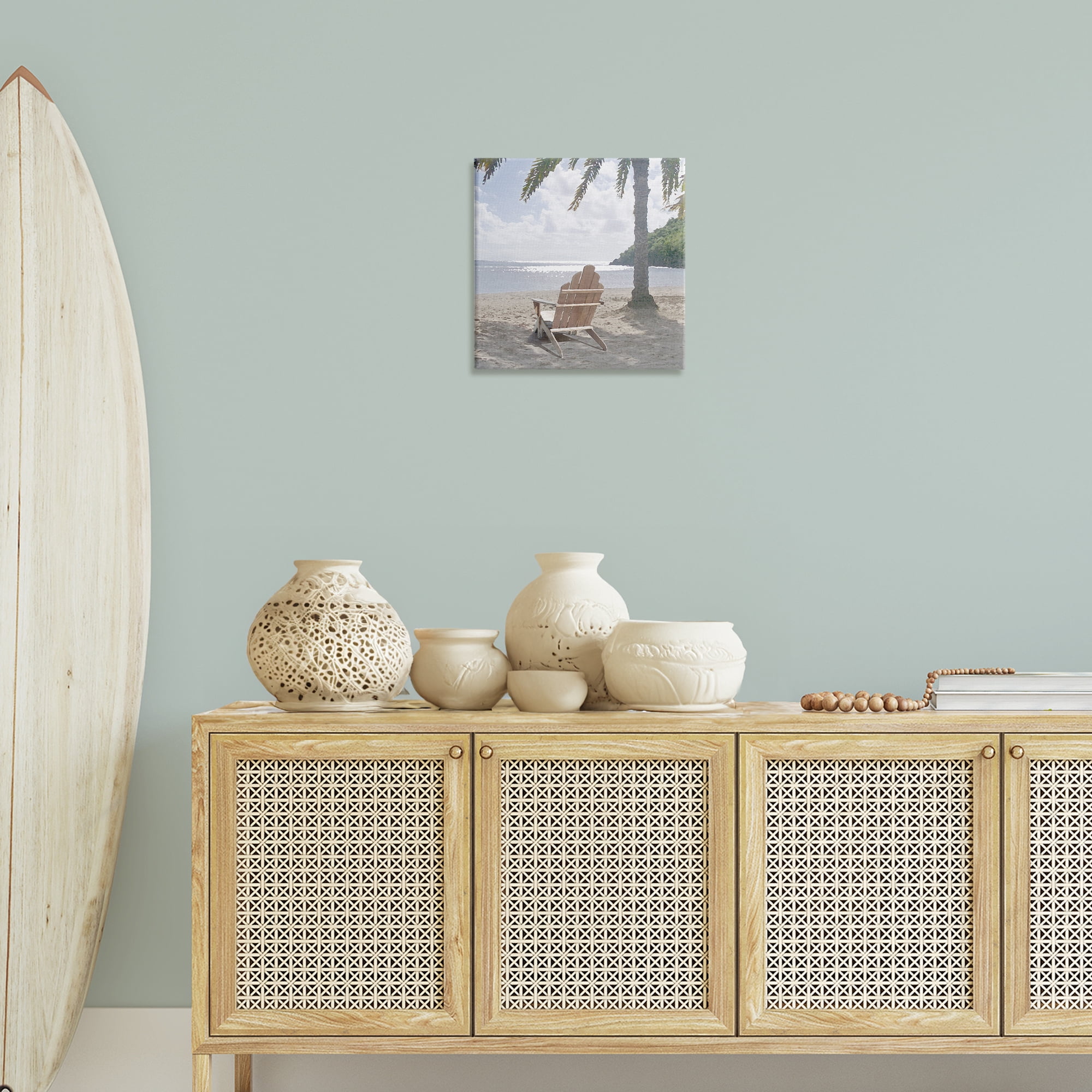Stupell Industries Chair Under Palm Tree Coastal Photography Gallery Wrapped Canvas Art Print Wall Art, 17 x 17