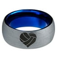 thumbnail image 2 of Tungsten Heart Shaped Volleyball Ball Band Ring 8mm Men Women Comfort Fit Blue Dome Brushed Gray Polished, 2 of 4