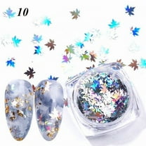 Litrail Holographic Nail Art Glitter Sequins - Maple Leaf & Snowflake Stickers for Gel/Acrylic Nails, DIY Crafts - Salon Grade, Easy to Apply, Spill-Proof Jars