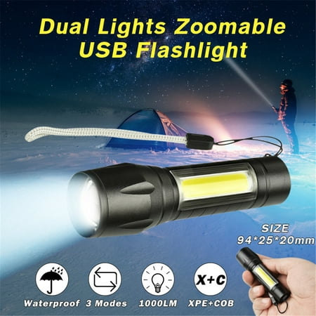 USB Flashlight Outdoor Tactical EDC LED Flashlight 1000 Lumens Brightness 3 Modes
