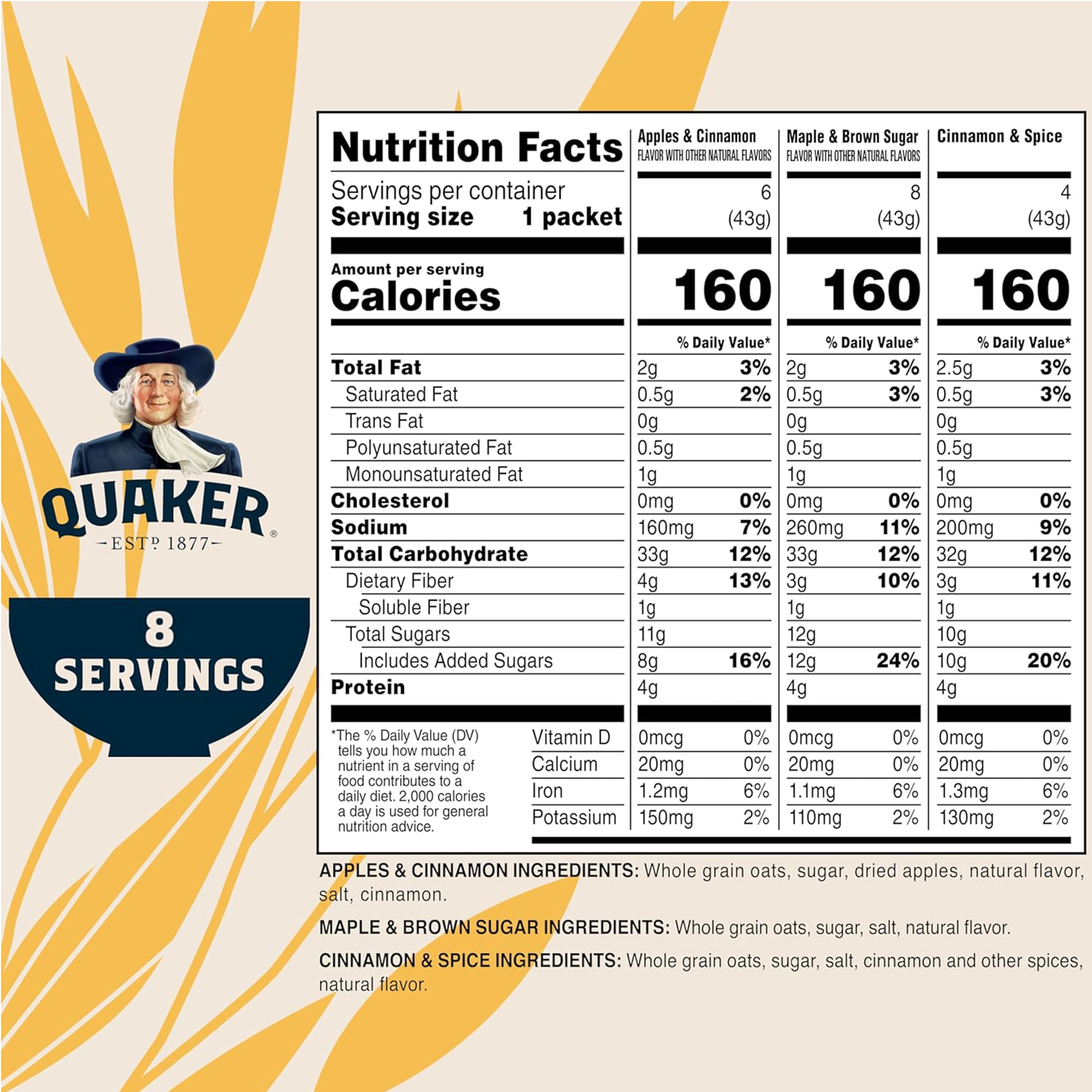 (4 pack) Quaker Instant Oatmeal, Variety, 12.1 oz, 8 Count