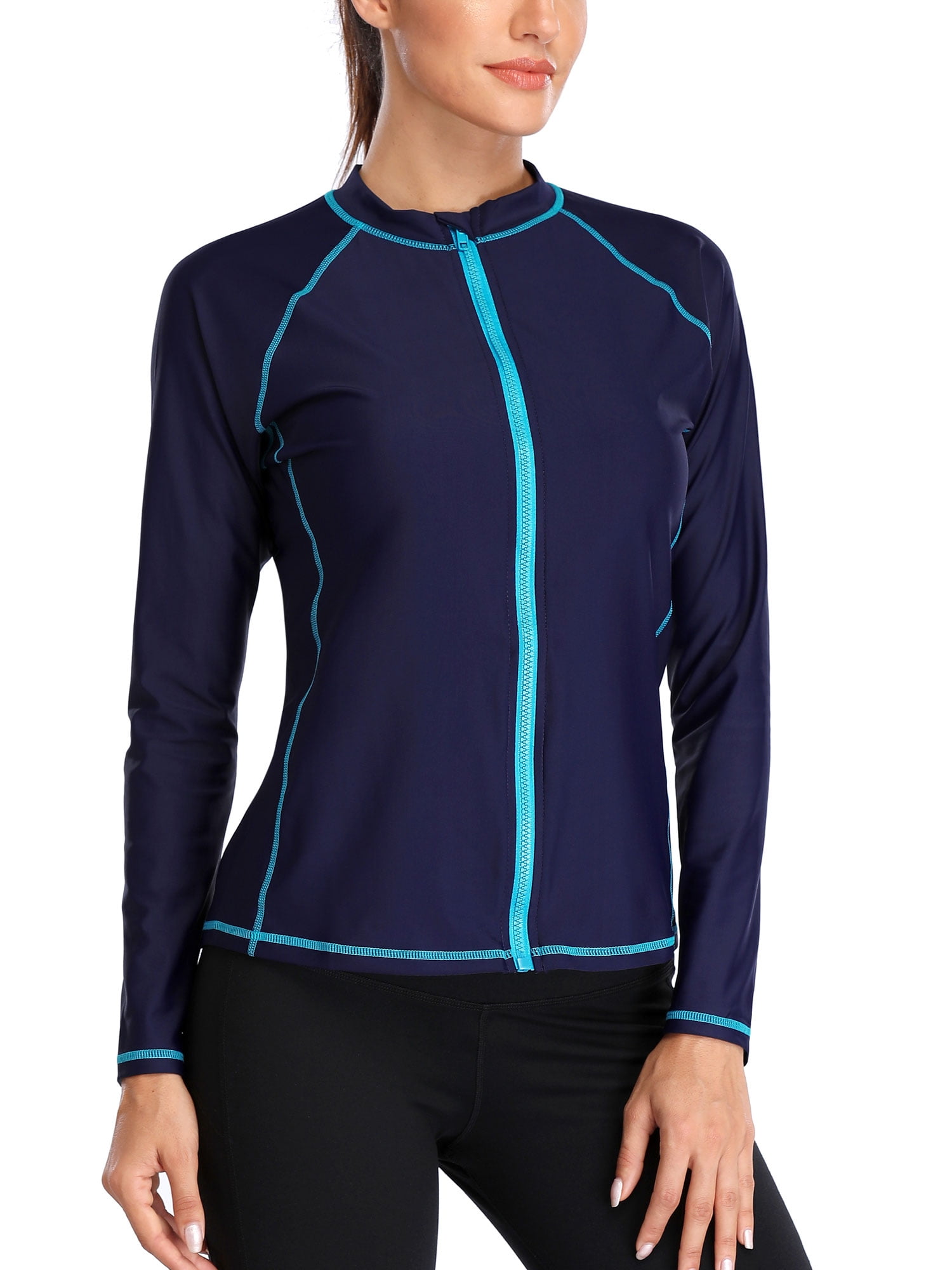 Charmo Women's Rashguard Swimsuit Zip Front Sun Protection Swim Shirt