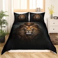 thumbnail image 2 of Queen Size, King Lion Golden Print juego de cama Edredón Negro 3D Lion Animal Print, 2 of 5