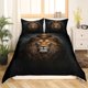 thumbnail image 2 of Queen Size, King Lion Golden Print juego de cama Edredón Negro 3D Lion Animal Print, 2 of 5