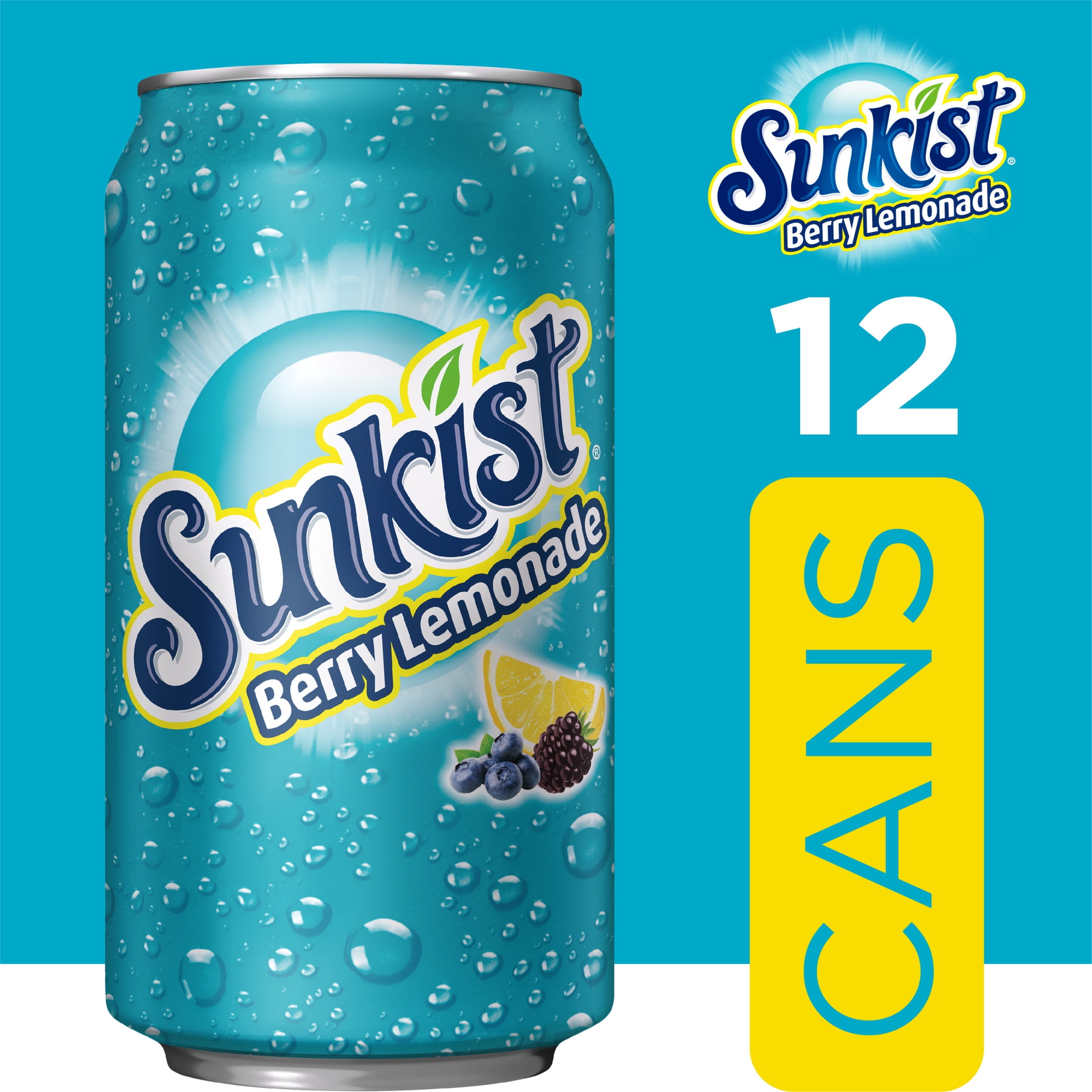 Sunkist Caffeine Free Berry Lemonade Soda Pop, 12 fl oz, 12 Pack Cans, Allergens Not Contained