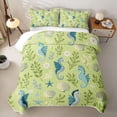 thumbnail image 2 of spefrowx Cartoon Seahorse Quilt King for Girls Boys, Green Seaweed Shell Starfish King Coverlet Set, 3-Piece, 2 of 7