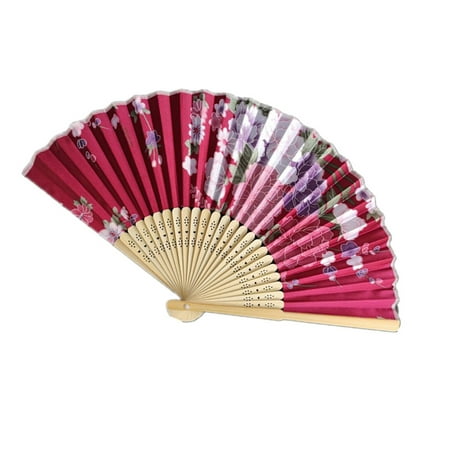 

Vintage Bamboo Folding Hand Held Flower Fan Dance Party Pocket Gifts