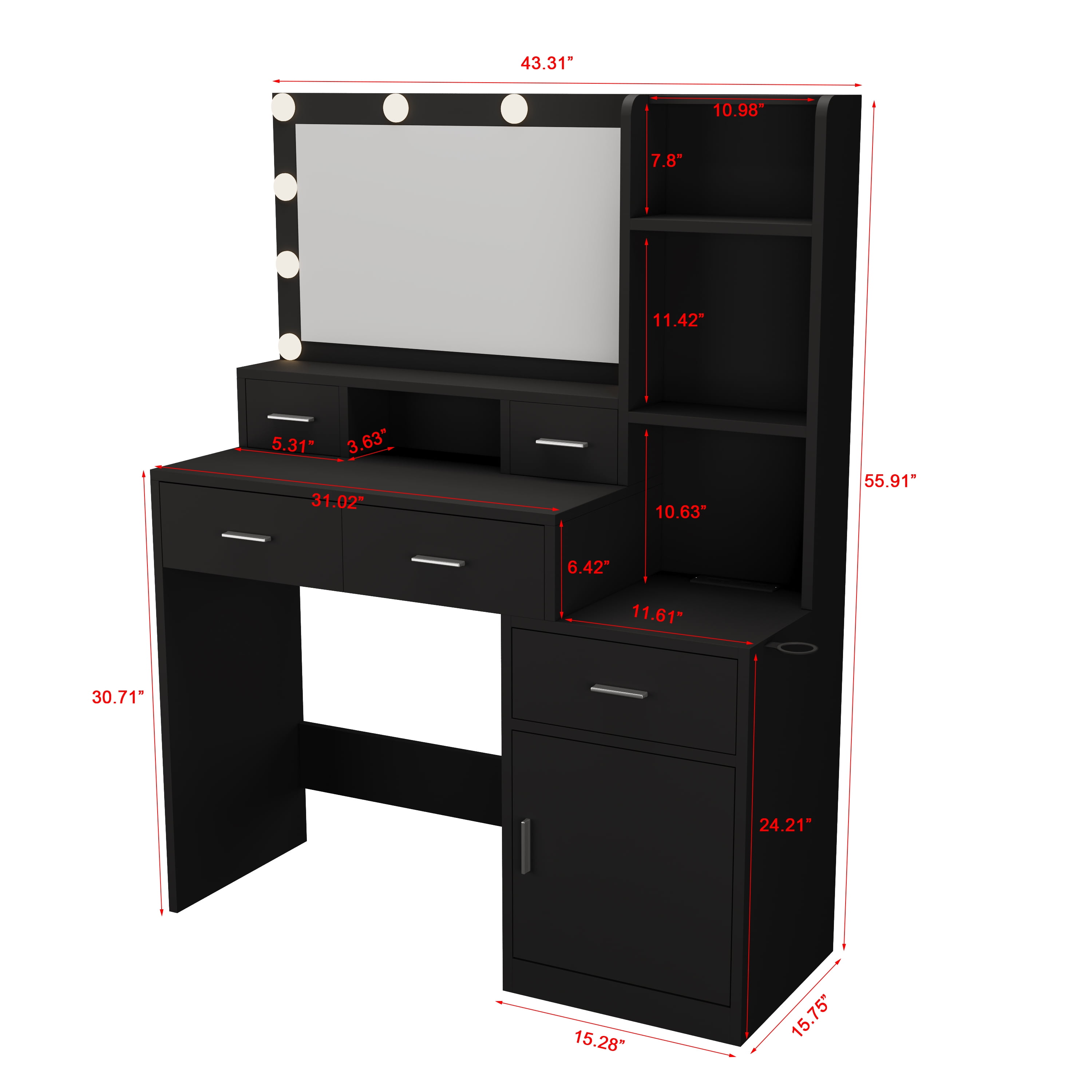 Dressing Table with Mirror Storage Cabinet with Drawers, Vanity Desk for Bedroom