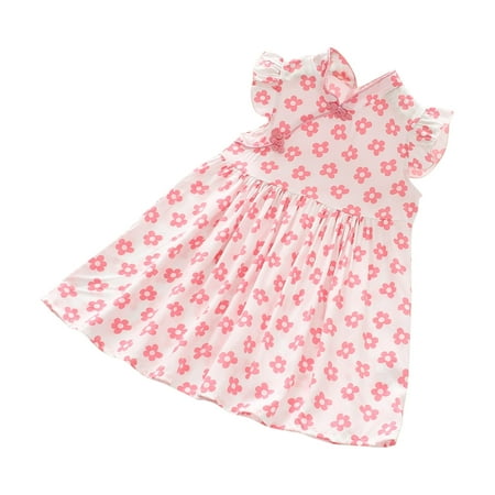 

Efsteb Fashion Cute Girls Dresses Kids Toddler Baby Girl Clothes Flower Print Sleeveless Dresses Causal Summer Crewneck Sundress Pink （7-8 Years）