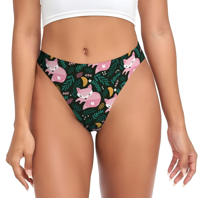 Fotbe Pink Sleeping Fox Tanga Sin Costuras para Mujer con Estampado – Panties Invisibles, Transpirables y Cómodos para Uso Diario-Medium