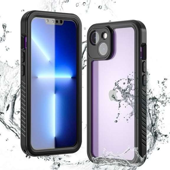 SaniMore for iPhone 14 IP68 Waterproof Case Built-in Screen Protector, Rugged PC Transparent [Not Yellowing Technology] Dustproof Heavy Duty Protective for iPhone 14, Black