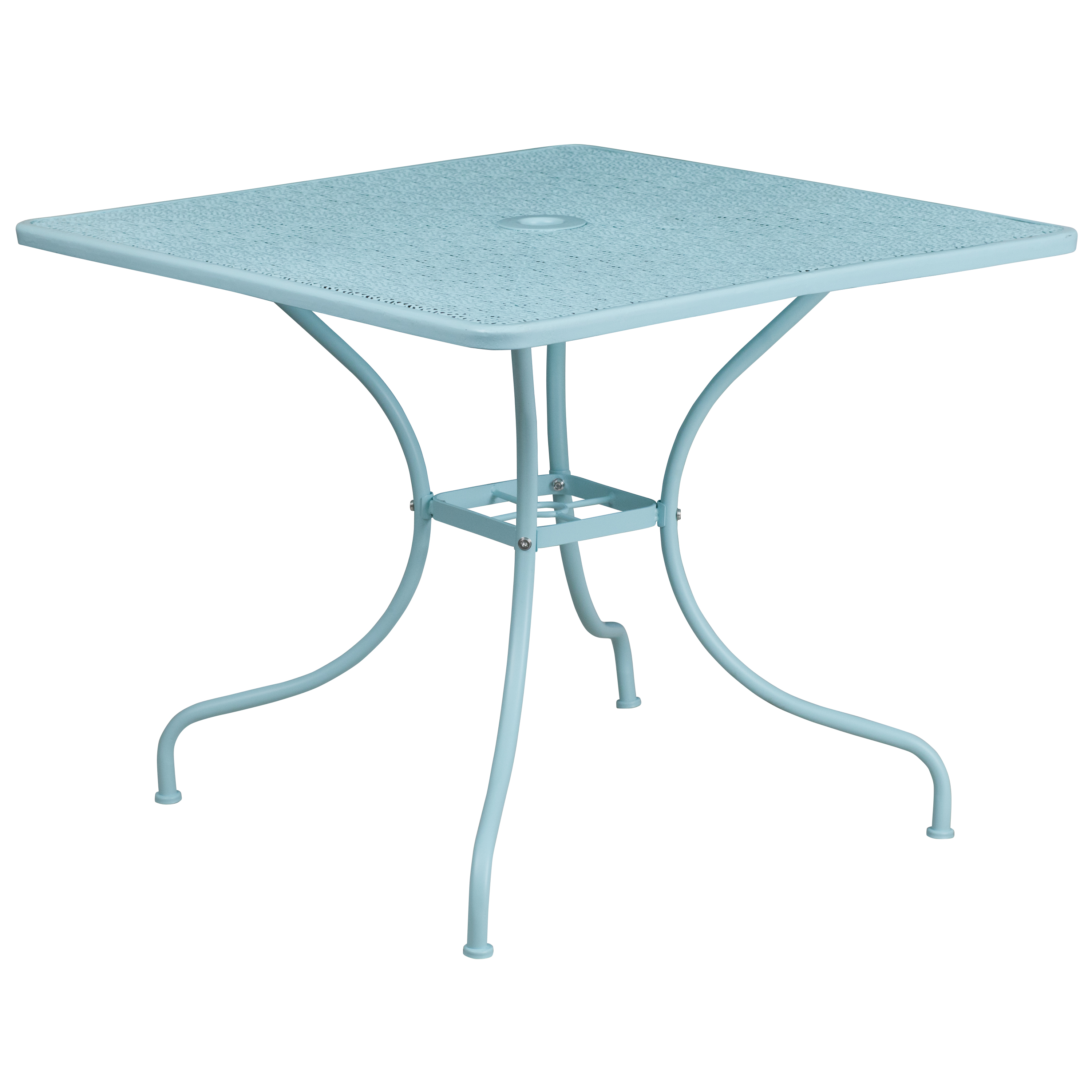 Flash Furniture Commercial Grade 35.5" Square Sky Blue Indoor-Outdoor Steel Patio Table with Umbrella Hole - image 2 of 8