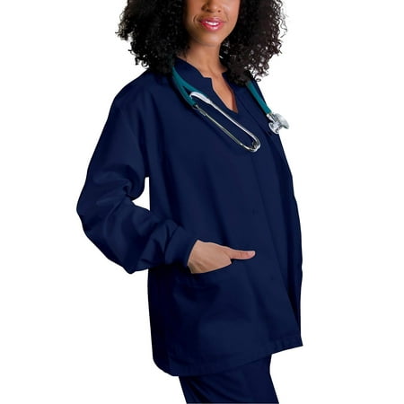 Jewel Neck Jacket - Adar Universal Round Neck Warm-Up Jacket - 602 - Navy - XXS