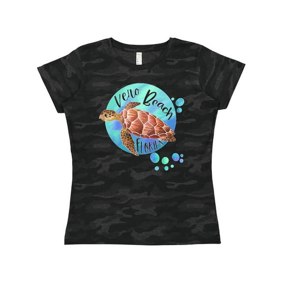 Inktastic Vero Beach, Florida Swimming Sea Turtle with Bubbles Women's T-Shirt
