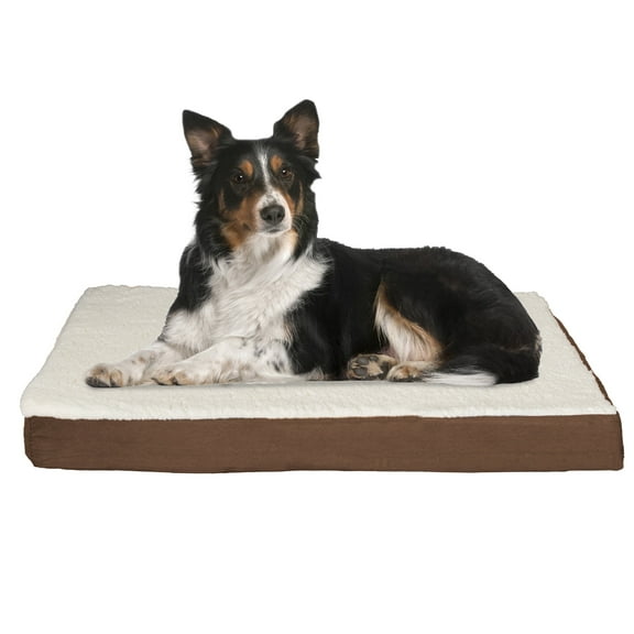 PETMAKER 36x27 Orthopedic Dog Bed with Memory Foam and Sherpa Cover, Brown