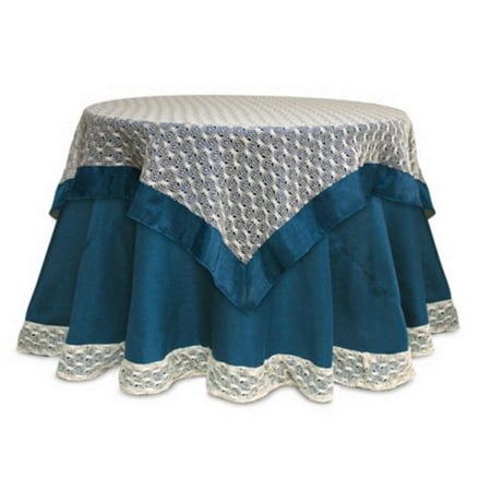 Pack of 2 Opulent Teal and Ivory Crocheted Christmas Table Toppers 54