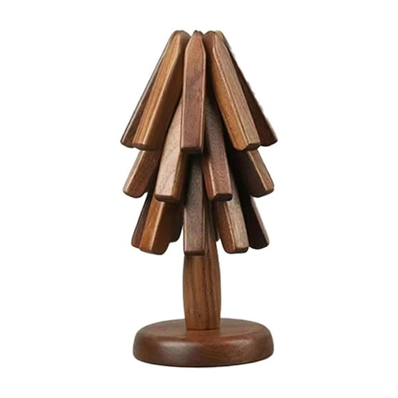 Ornament Sculpture Tree Shaped Farmhouse Creative Brown and Black Walnut Wooden Drink Coasters Insulation Mat for Dish Hot Dishes