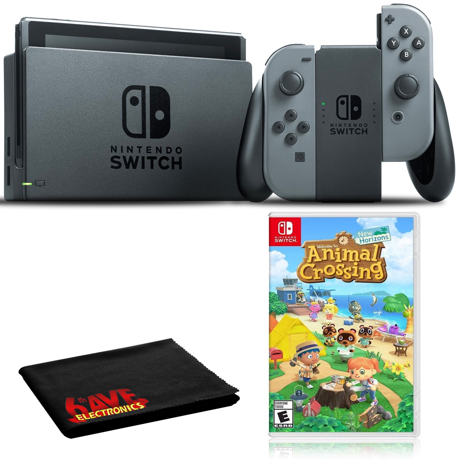 Nintendo Switch with Gray JoyCons Bundle with Animal Crossing + 6Ave