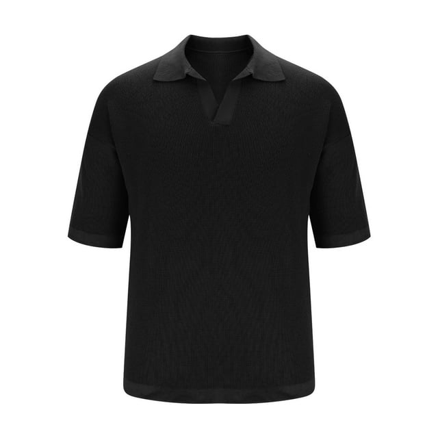 pstuiky camisetas de hombre, Suéter informal de moda para hombre, color sólido, sin capucha, cuello vuelto, cuello en V, manga corta ropa de hombre l